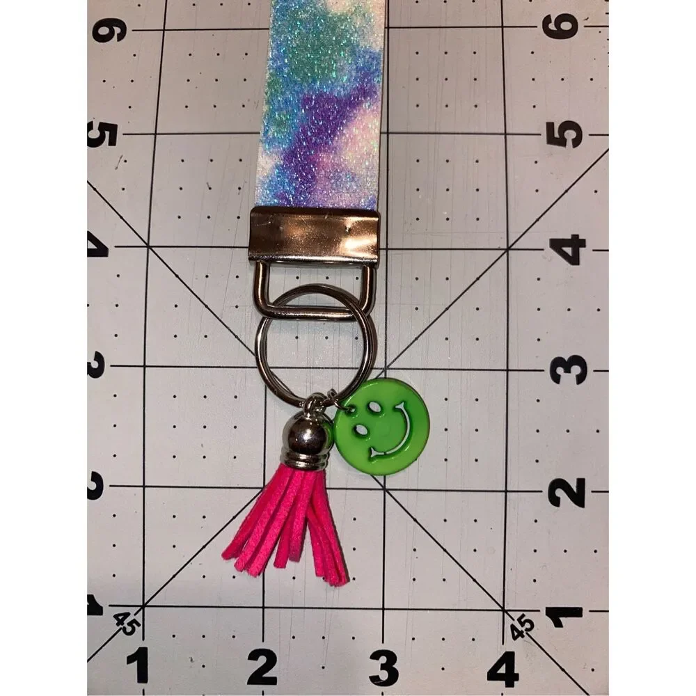 ☀️3/$9☀️ Tye Dye and Glitter Keychain Wristlet w/ Smiley Face Charm and Tassel